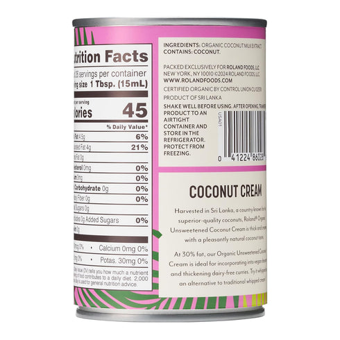13.52 Pack 1 Roland Foods Organic Unsweetened Coconut Cream, Specialty Imported Food, Ounce Can
