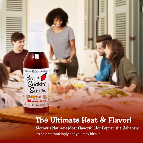 5 oz. Bone Suckin' Hiccuppin' Hot Habanero Sauce - - Mother Nature's Habanero Heat Infusion - Perfect on All Foods