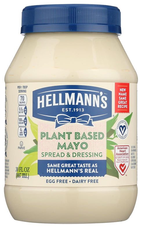 Hellmann's Plant Based Mayonnaise, Egg Free, Dairy Free, 30 Fluid Ounces (Pack