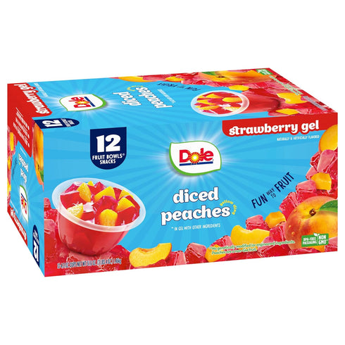 Dole Fruit Bowls Peaches in Strawberry Flavored Gel Snacks, 4.3oz 12 Total