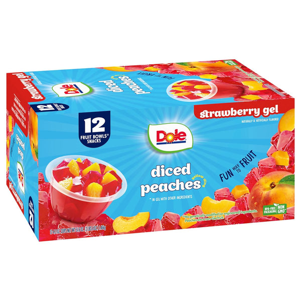 Dole Fruit Bowls Peaches in Strawberry Flavored Gel Snacks, 4.3oz 12 Total