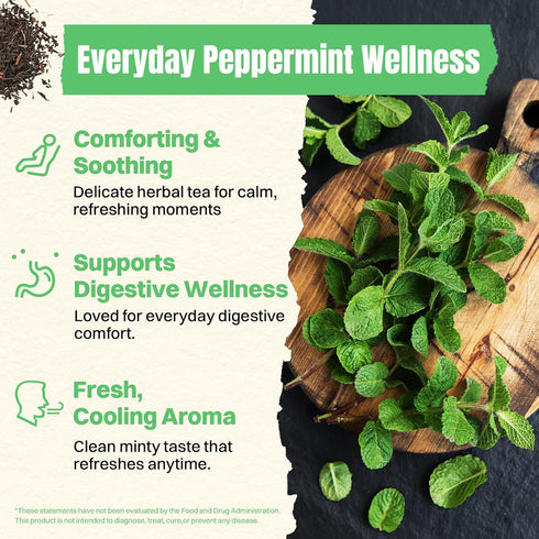 50 Count Hiihone Peppermint Tea Bags Pure Peppermint Mint Tea, Caffeine-Free Herbal Tea, Minty & Refreshing, Non-GMO