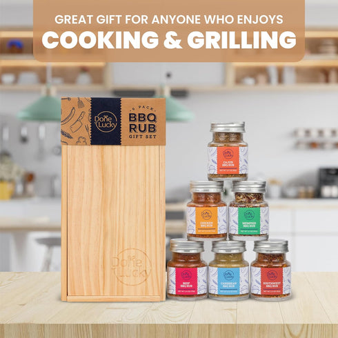 Set Set (Set 6) BBQ Rub Gift - Spice Gift in Premium Wooden Box - Great Grilling Gift for Father's Day, Christmas