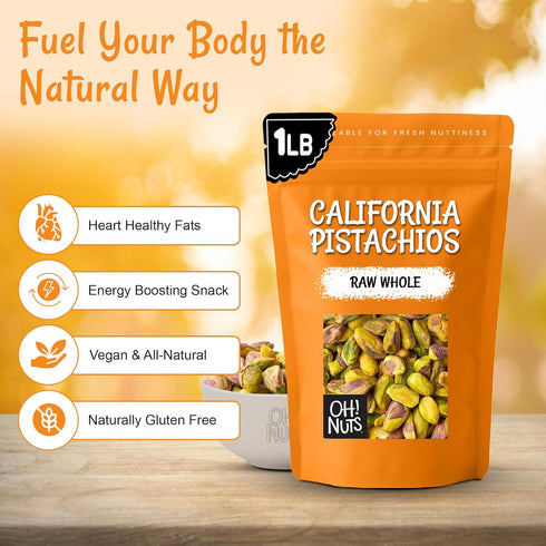 100% 1 lb Packed Oh! Nuts Pistachios No Shell - Raw - Natural - - Raw Whole California Pistachios - in New York