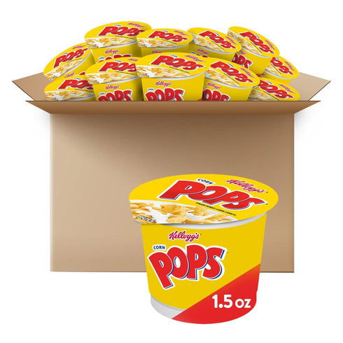 Kellogg's Corn Pops Cold Breakfast Cereal Cups, 8 Vitamins and Minerals, Kids
