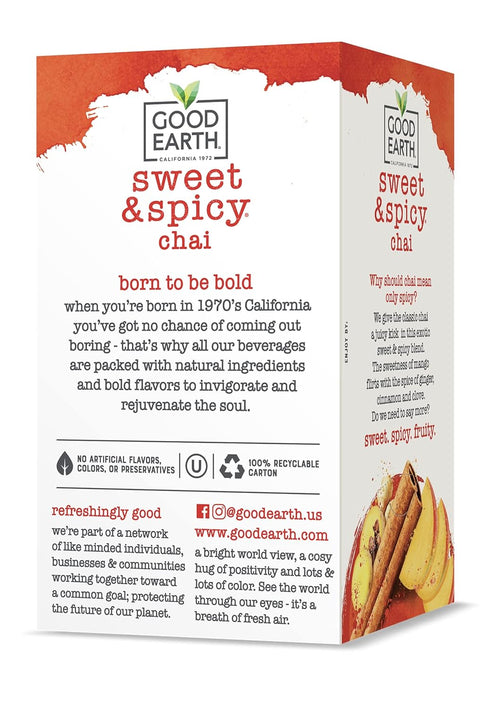 18 (Pack 6) Good Earth Tea Sweet & Spicy Chai Black Tea, Teabags