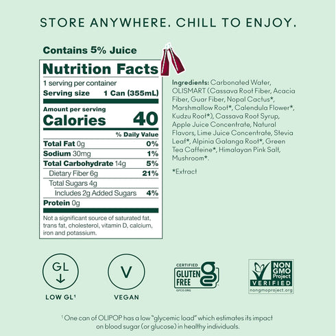 Pack Packed 12oz (12-Cans) OLIPOP Prebiotic Soda Pop, Vintage Cola, Pantry with Prebiotics, Fiber, and Botanicals