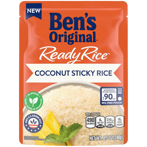 8.5 oz (Pack 12) BEN'S ORIGINAL Ready Rice Coconut Sticky Rice, Easy Dinner Side, Pouch