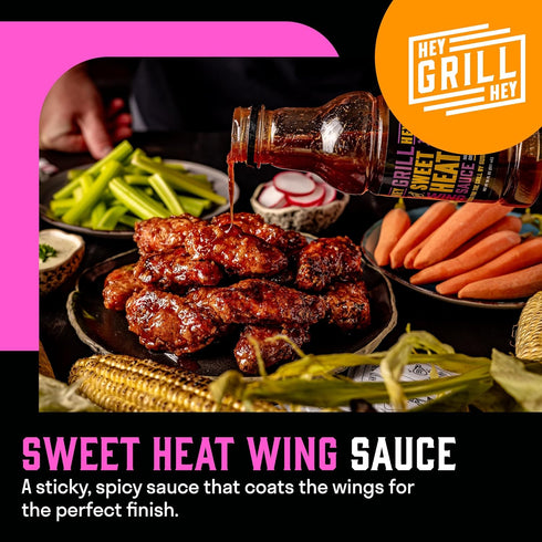 Hey Grill Hey | Chicken Wing Seasoning & Sauce Kit | All-in-one Crispy Batter, BBQ Rub, and Sweet Heat BBQ Sauce | Wing