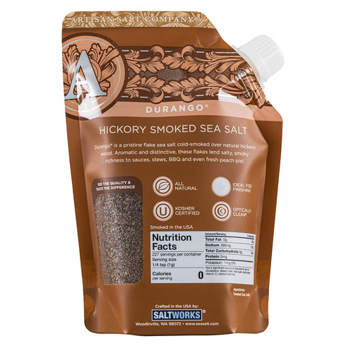 8 Artisan Salt Company Durango Hickory Smoked Sea Salt, Pour Spout Pouch, Ounce