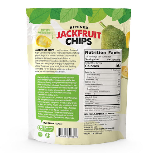 13oz Pho'nomenal Ripened Jackfruit Chips | Crunchy Jackfruit | Healthy Dried Fruit Snacks | Organic Snacks for Adults |