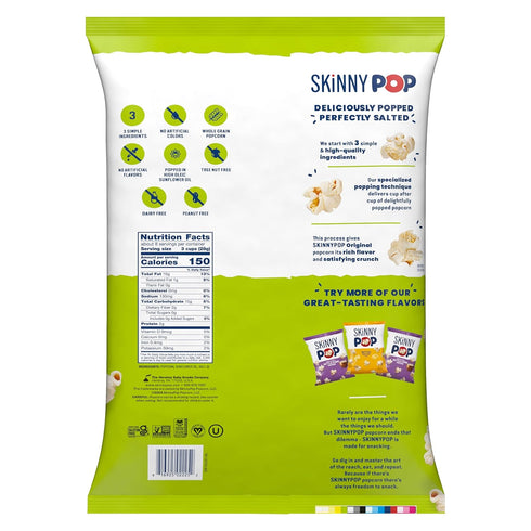8oz SkinnyPop Popcorn, Original, Whole Grain, Dairy-Free Snack, Family Size Bag