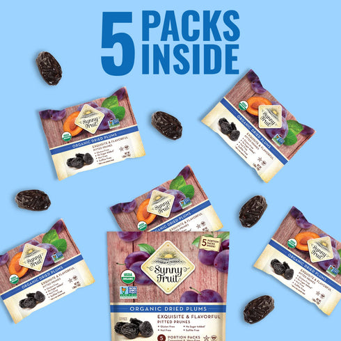 6 (30 Packs) Packs Sunny Fruit Soft Organic Prunes - Bags Individual Portion | No Preservatives, No Sugar Added |