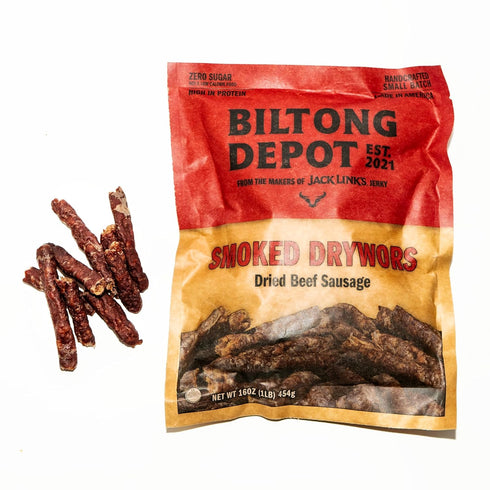1 lb (16oz) Biltong Depot Smoked Drywors - | South African Air-Dried Beef Snack Sticks | High Protein | Keto and Paleo