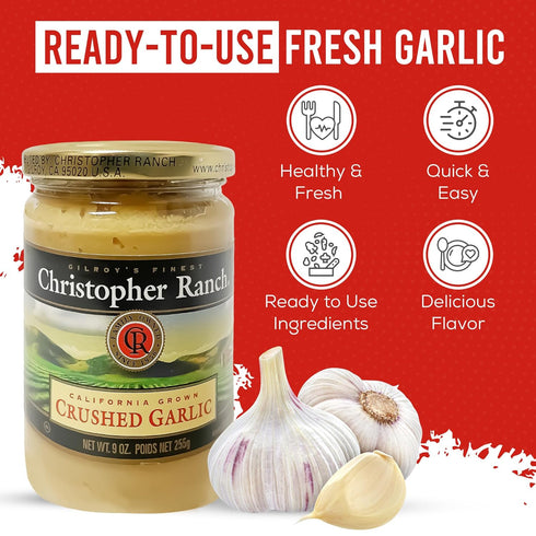 9 oz 2-Pack Christopher Ranch Crushed Garlic in Olive Oil, Heirloom California, Smooth Creamy Texture, Ready-to-Use