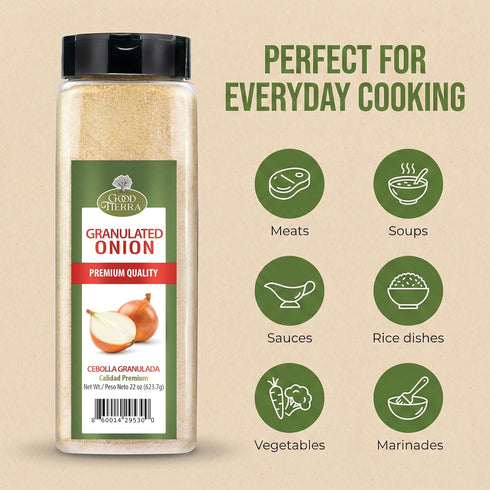 22 oz Good Tierra Granulated Onion - Dehydrated Onion Powder for Cooking, All Purpose Seasoning, Culinary Gourmet Spice