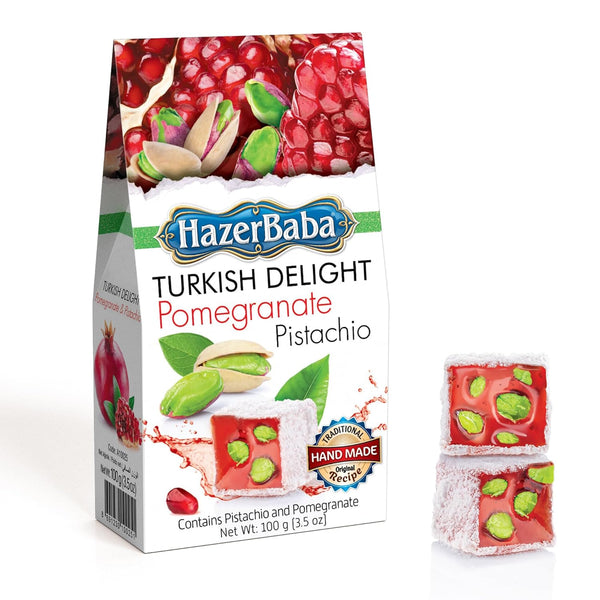Hazer Baba Turkish Delight Pistachio Candy, Pomegranate Flavored, 3.5oz (Pack of 1),