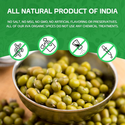 4 LB Jiva Organics Organic Mung Beans Whole LARGE Bag - Green Moong Bean