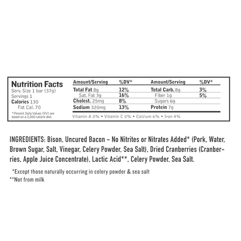 1.3 Epic Provisions, Bison Bacon Cranberry Bar, Ounce