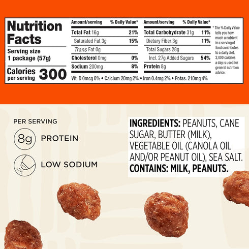 2 oz 12 Pack Snak Club Toffee Peanuts, Candied Peanuts with Praline Coat and Sweet Cream, Gluten-Free and Kosher Snack