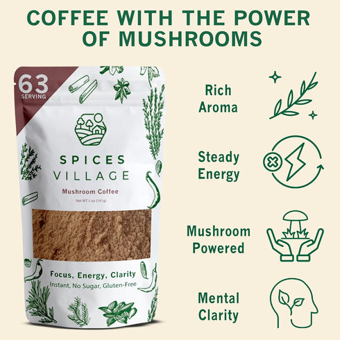 5 oz (63 Instant Mushroom Coffee, Mushroom Coffee Ground, Servings), Arabica, Kosher