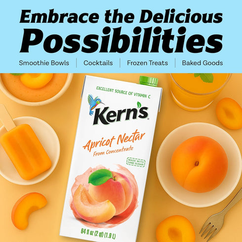 64oz, 8 Pack Kerns Apricot Nectar Juice - Made with Fresh Fruit Puree & Apricot Juice Concentrate for Smoothie Mix