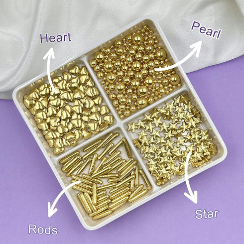 Gold Sprinkles with 4-Claw Pick up Tool, Pearl Sprinkles Mix for Cake Decorating, Baking, Cupcake Toppers, Cookie