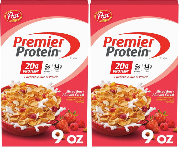 Premier Protein Mixed Berry Almond Cereal, Protein Cereal Flakes Mixed with Dried