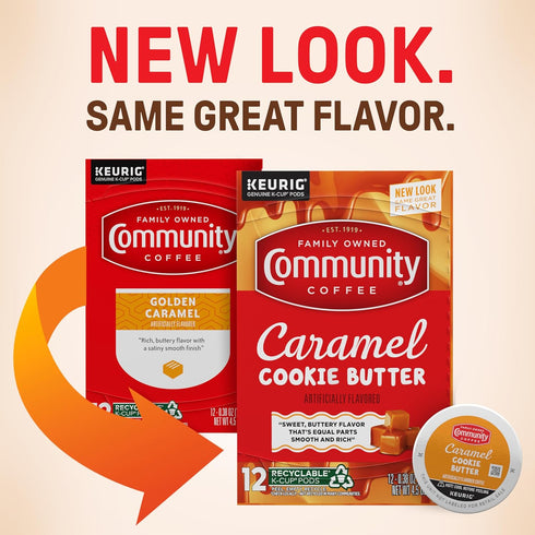 Community 72 Count, 12 Count (Pack 6) Coffee Caramel Cookie Butter Flavored Medium Roast, Keurig K-Cup Coffee Pods