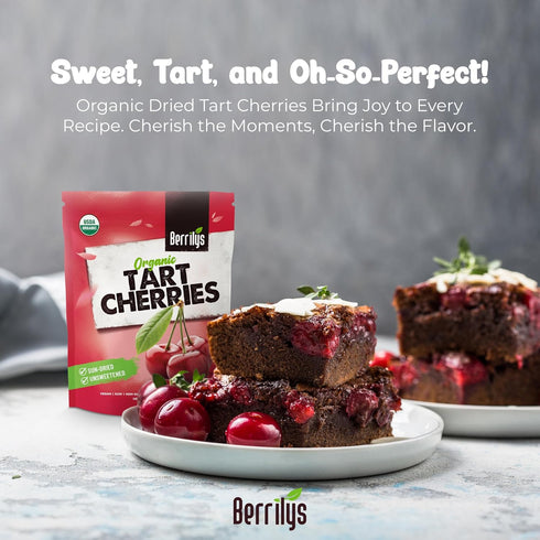 1 lb, (16 oz) Berrilys Organic Unsweetened Dried Tart Cherries - No Sugar Added, Perfect for Baking, Snacking & Salads