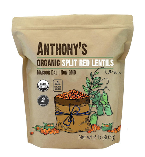 Anthony's Organic Split Red Lentils, 2 lb, Masoor Dal, Gluten Free, Non