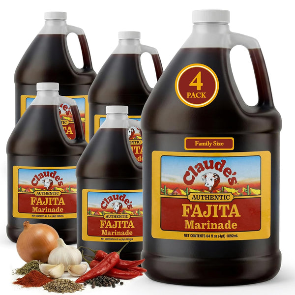 Claude's Authentic Fajita Marinade (Pack of 4, 64oz) - Real Hickory Smoke,