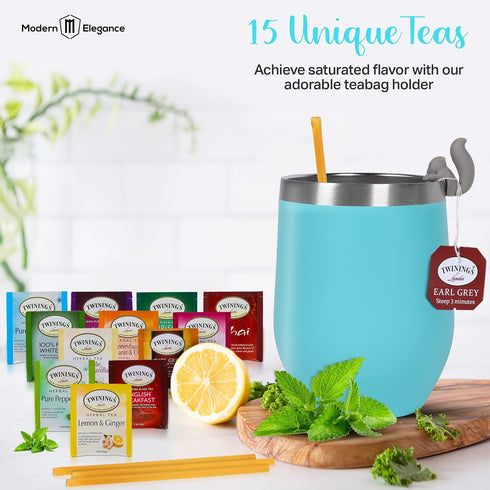 15 Cozy (Cozy Tea Gifts for Women Sampler Gift Basket with Unique Blends, Honey Sticks, Stainless Tumbler, Socks