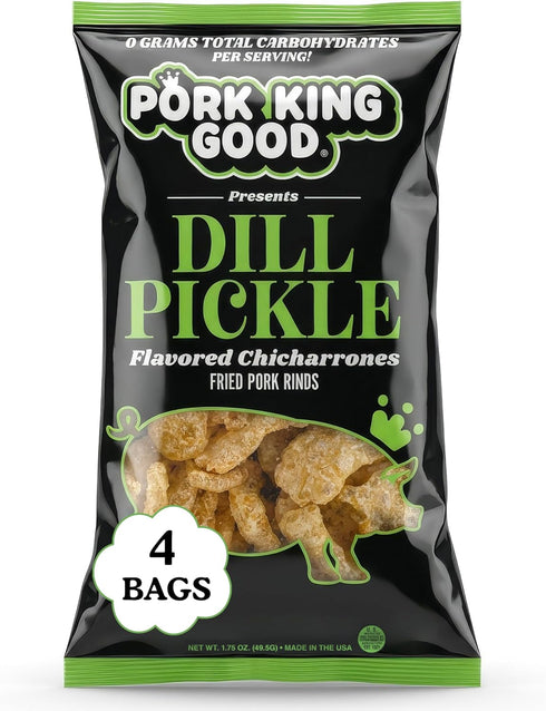 Pork King Good Dill Pickle Pork Rinds (Chicharrones) (4 Pack) Keto Snacks