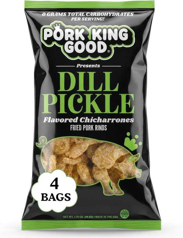 Pork King Good Dill Pickle Pork Rinds (Chicharrones) (4 Pack) Keto Snacks
