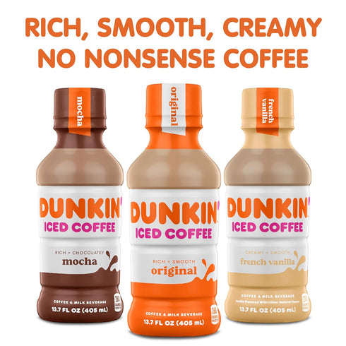 13.7 oz, 12 Pack Dunkin' Original Iced Coffee Bottle, fl