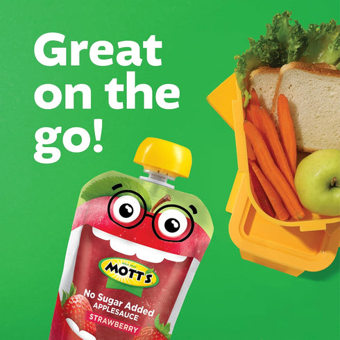3.2 Oz 48 Count (4 Packs 12), Mott's No Sugar Added Strawberry Applesauce, Clear Pouches, Of Good Source Of Vitamin C