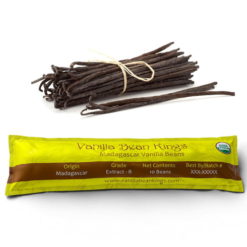 10 Organic Madagascar Vanilla Beans - Whole Extract Grade B Pods for Baking, Brewing, Cooking