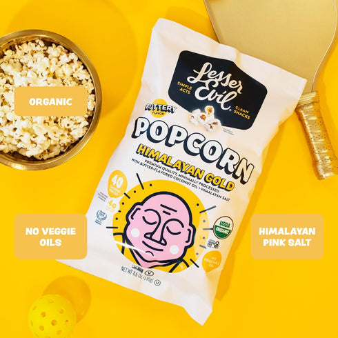 0.88 oz (Pack 12) LesserEvil Himalayan Gold Salt Organic Popcorn, Premium Quality, Minimally Processed, No Vegetable