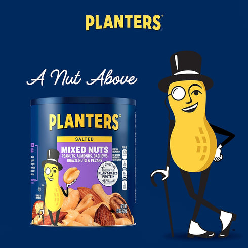 (15 oz 50% (Pack 2) Planters Mixed Nuts Canister) - Variety Mixed Nuts with Less Than Peanuts with Peanuts, Almonds