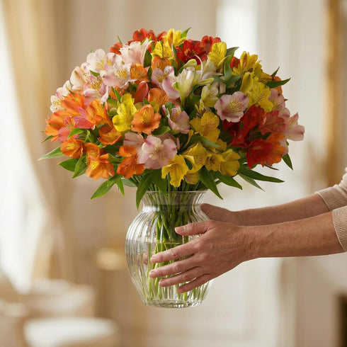 24 American Florals Assorted Alstroemeria - Fresh Cut Flowers Bouquet with Green Fillers - USA Wrapped Floral Gift