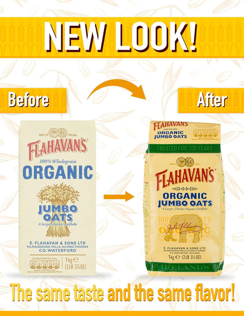 200 2.2 Lbs (1kg) Flahavan's Organic Jumbo Oats | A Larger, Thicker Organic Oatflake | Trusted For Over Years |