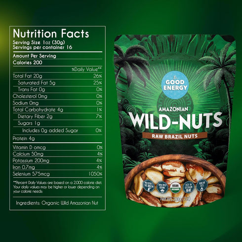 It's Good Energy 100% 1 LB Organic Brazil Wild Nuts | Raw Brazil Nuts | Wild Grown, Sustainably Collected | Prevents