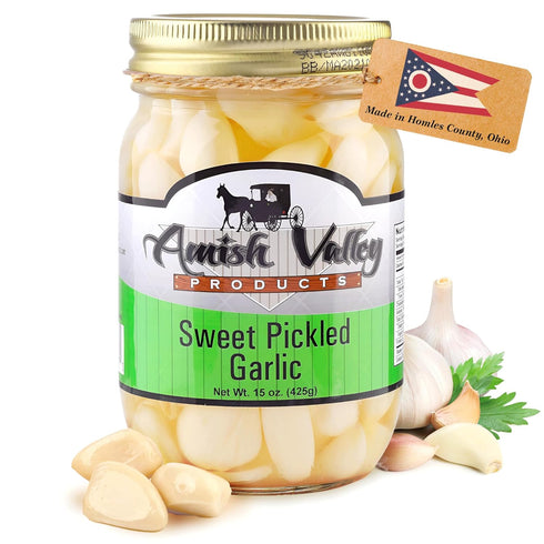 Amish Valley Products Country Pickled Garlic Sweet or Hot Flavor 15 oz