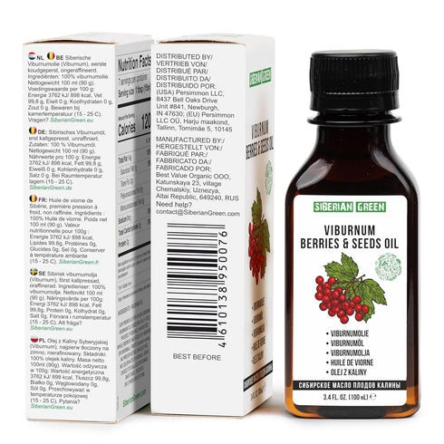 100% 100 ml 3.4 oz Siberian Viburnum Seeds and Berries Oil | Natural Extra Virgin Cold Pressed / fl | Premium Healthy