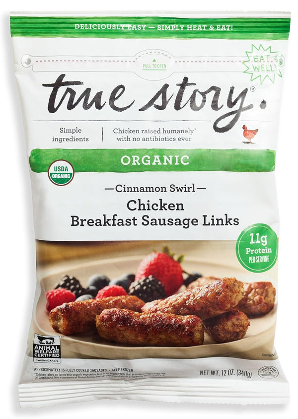 True Story Foods Organic Cinnamon Swirl Chicken Breakfast Links, 12 OZ