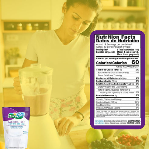 11 Oz 1 Pack DairySky Lactose Free Milk Powder - Non GMO Fat Free Powdered Milk for Baking & Coffee, Kosher