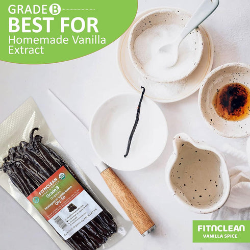 50 5"-7" Madagascar Organic Vanilla Beans Grade B. Certified USDA Organic. by FITNCLEAN VANILLA for extract, Cooking