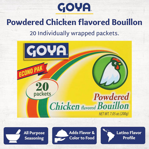 Packets, 7.05 oz (2-Pack), Goya Chicken Bouillon Powder Instant Broth and Seasoning for Soups, Stews, Rice, and Gravy