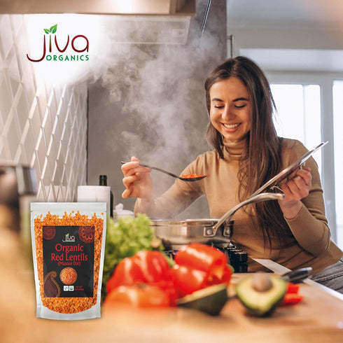 4 LB Jiva Organics Organic Red Lentils Split LARGE Bag - Masoor Dal - Non-GMO, Vegan, Non-Irradiated